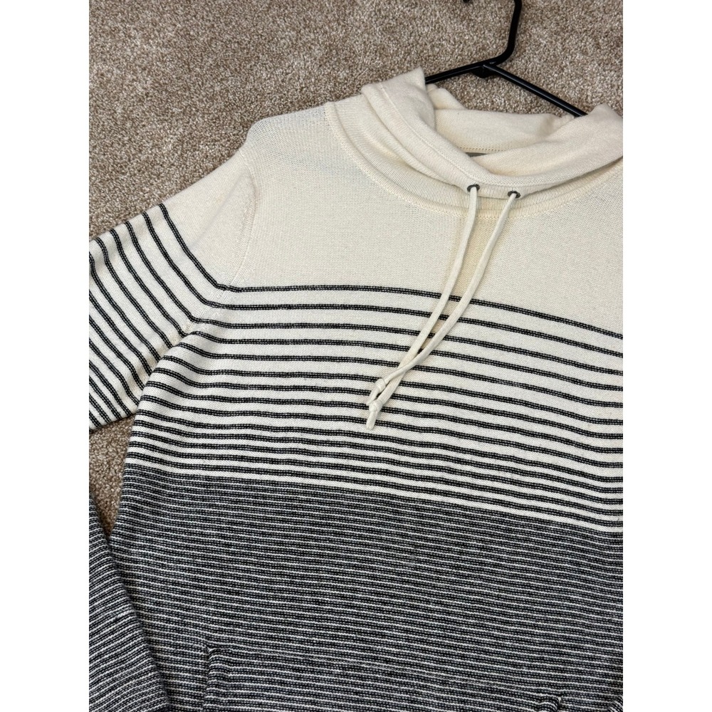 Talbots Womens Striped Lambswool Blend Cowl Neck Hoodie Sweater Cream Grey L‎